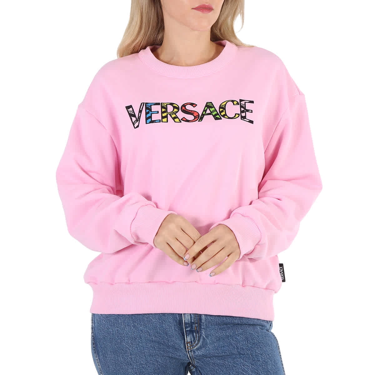 Versace Pink Cotton Logo Embroidered Sweatshirt Brand Size 38 US Size 2 Walmart