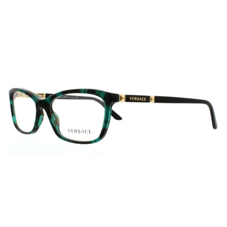 Versace  Plastic Unisex Rectangle Eyeglasses Green Havana Transparent 54mm Adult