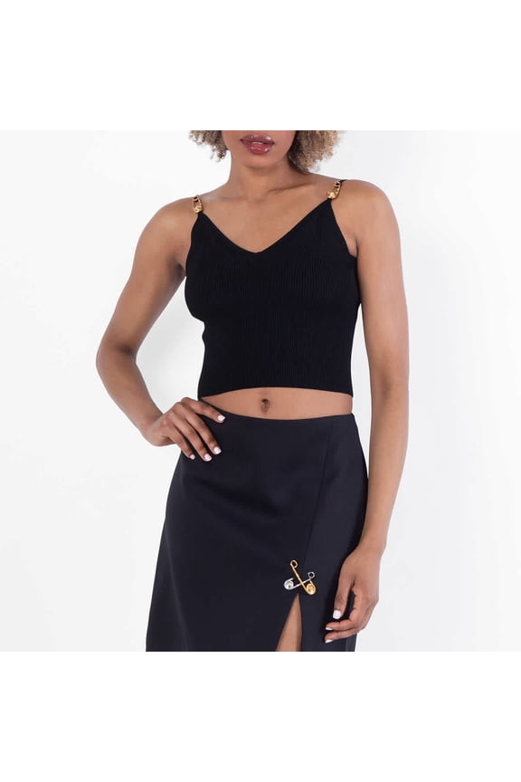 Safety Pin Ribbed-Knit Crop Top, Brand Size 42 ( US Size 6 )
