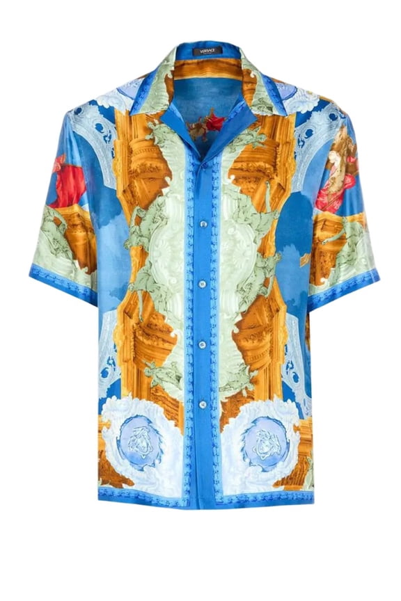 Short-Sleeved Silk Twill Shirt With Fresco Print (Men's)