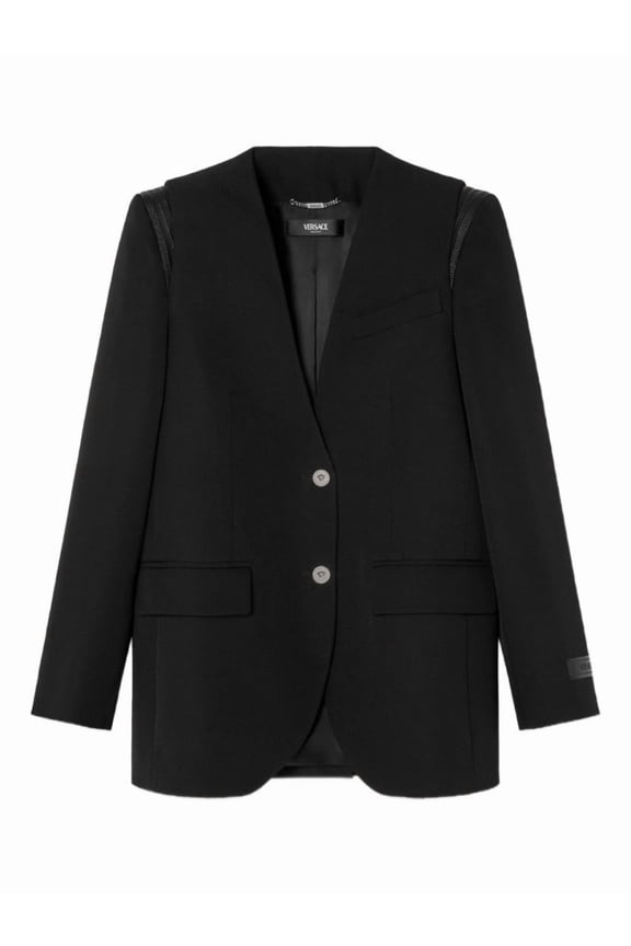 Single-Breasted Blazer With Quilted Leather Accents (Women's)