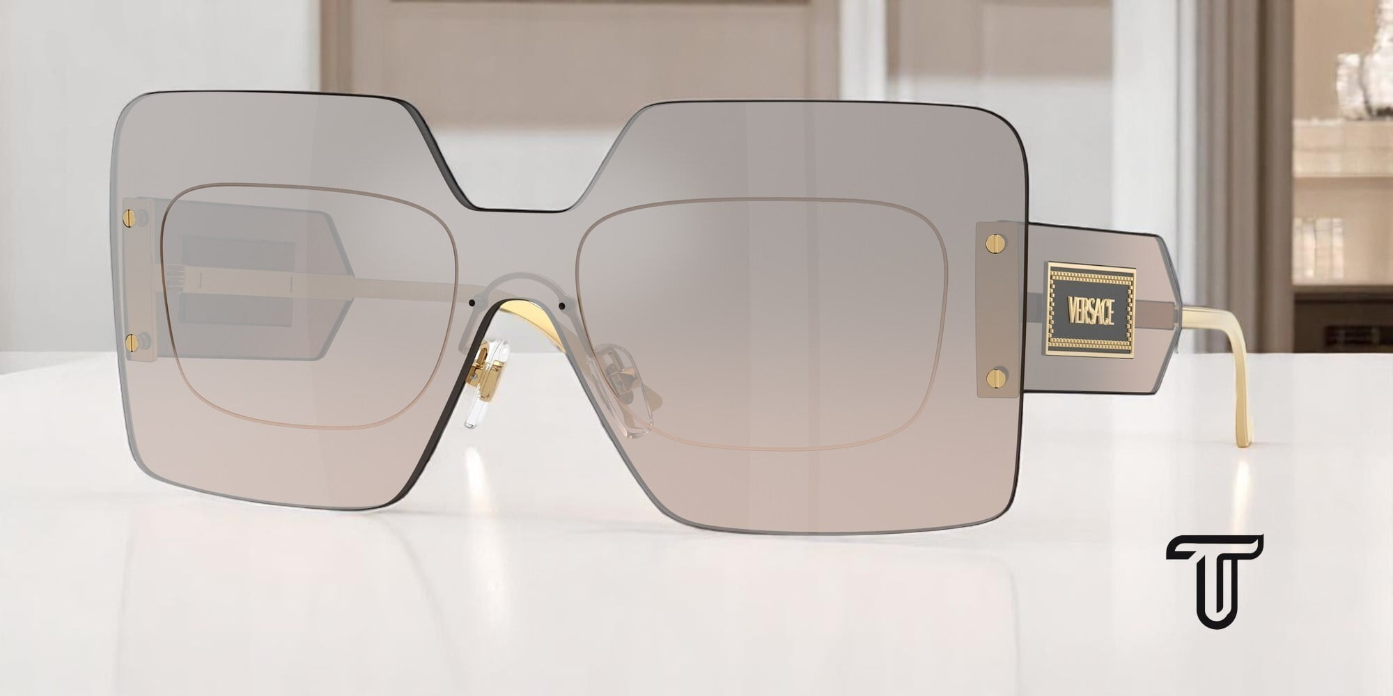 VERSACE VE2277 10026I Turquoise Brown Grad Grey Mir Silver 42 Women's Sunglasses