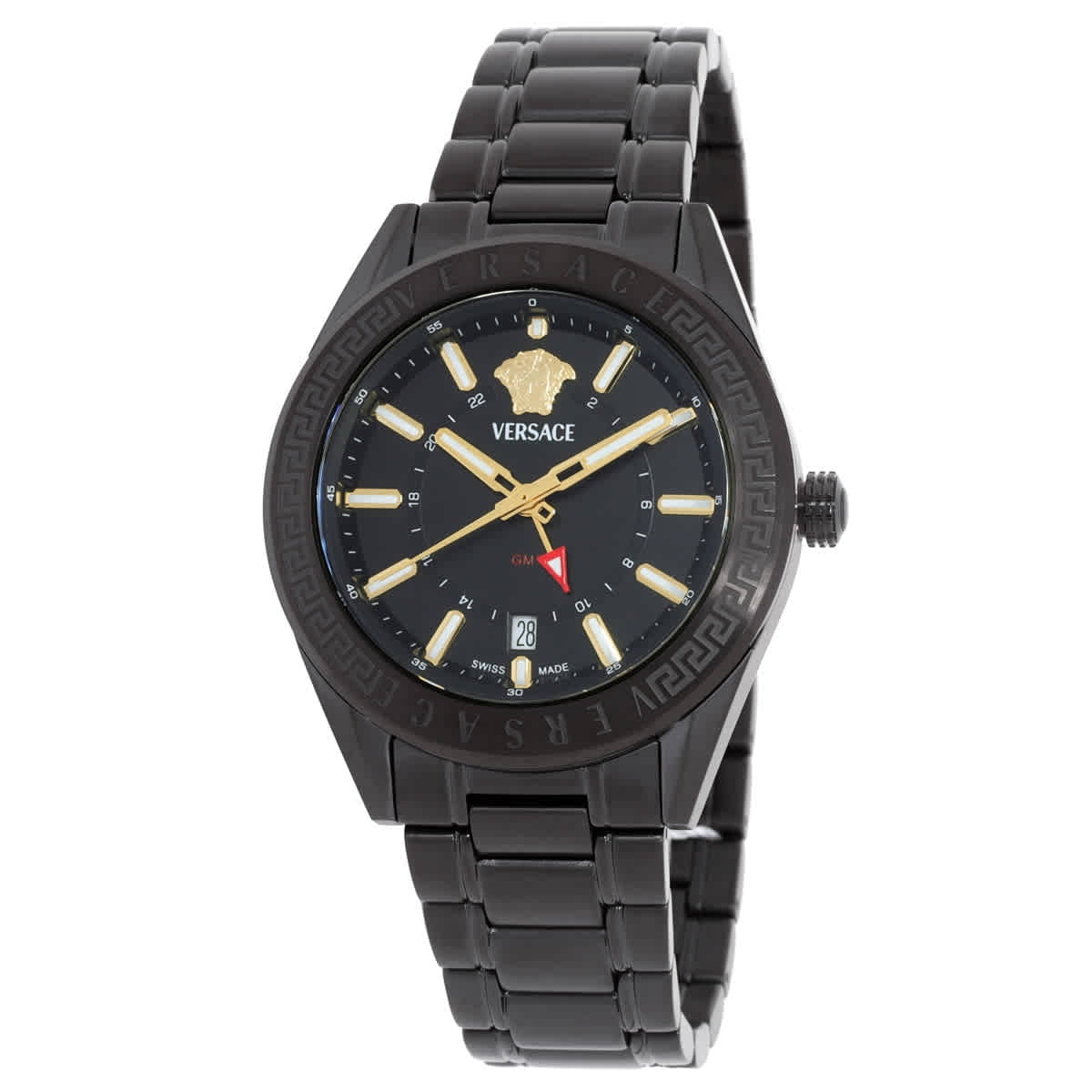 watako様 Versace V-Code GMT Quartz Black Dial Men's Watch VEAFA0824