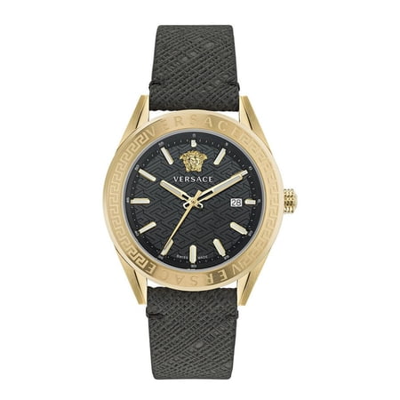 Versace V-Code Men's Quartz Black Dial Leather Watch VE6A00223