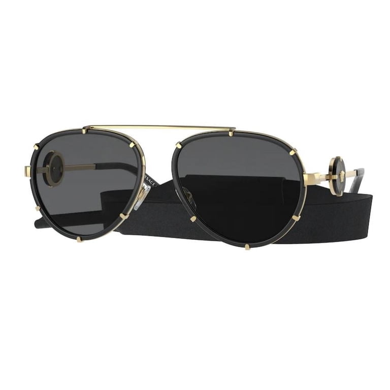 New Versace VE2232 143887 Gold-Trim Black Aviator Sunglasses Authentic Versace VE2232 Sunglasses | FramesDirect.com main image 4