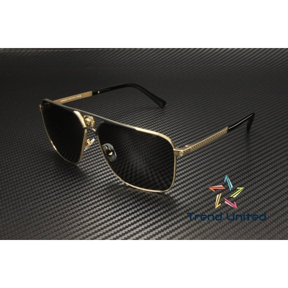Versace VE 2238 Metal Unisex Rectangle Sunglasses Gold/Matte Black 61mm Adult