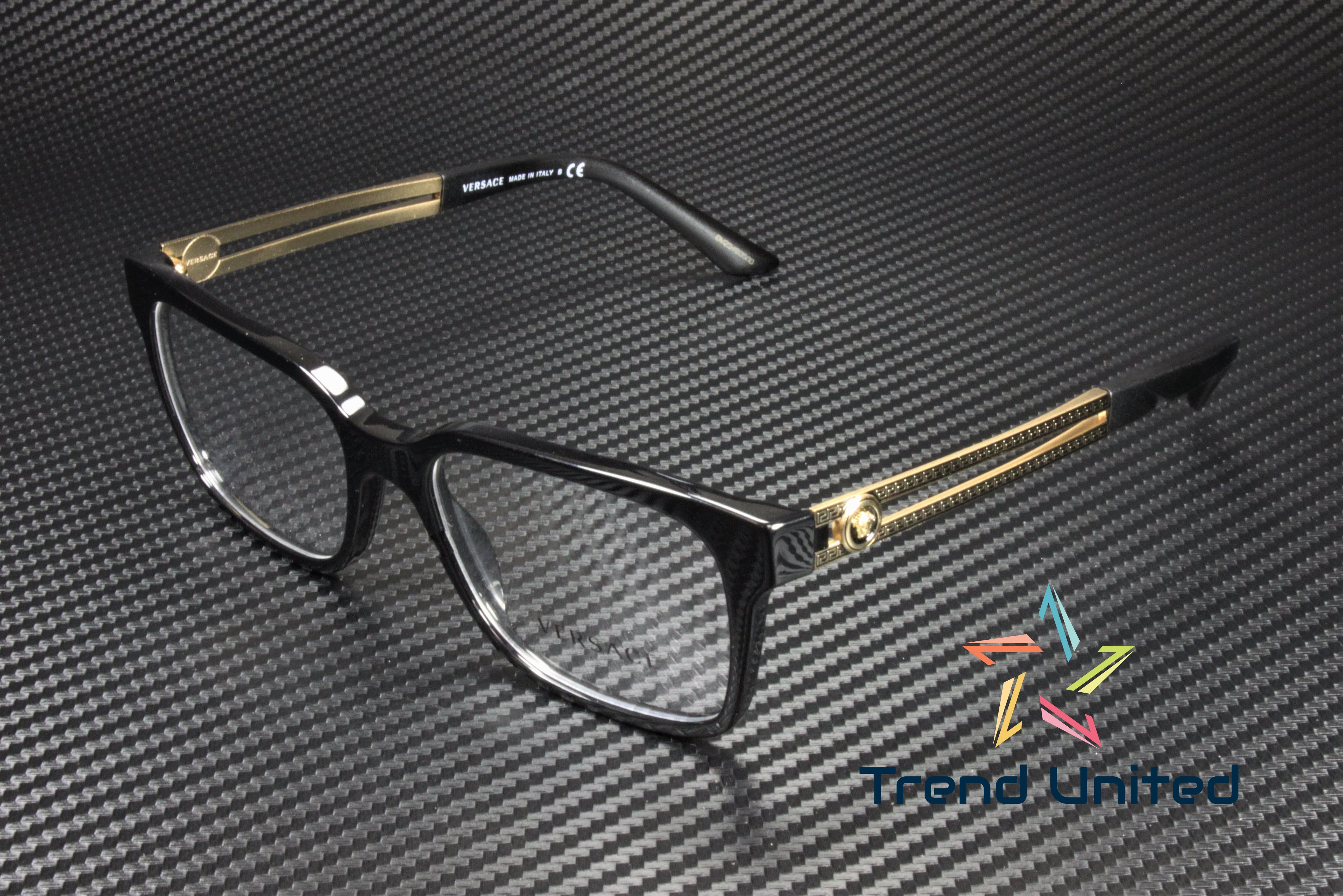 Versace Black Plastic Square Eyeglasses Frames, Model VE Versace Black Plastic Square Eyeglasses Frames, Model VE