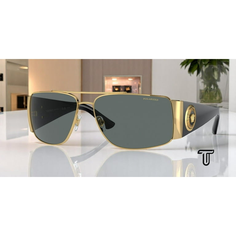 VERSACE サングラス Versace Unisex Aviator Sunglasses VE 2163, Polarized, Gold