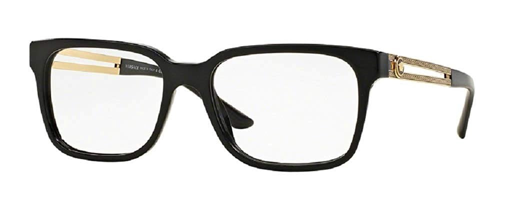 VERSAGEセット Versace VE3218 GB1 53M Black Square Eyeglasses For Men+FREE