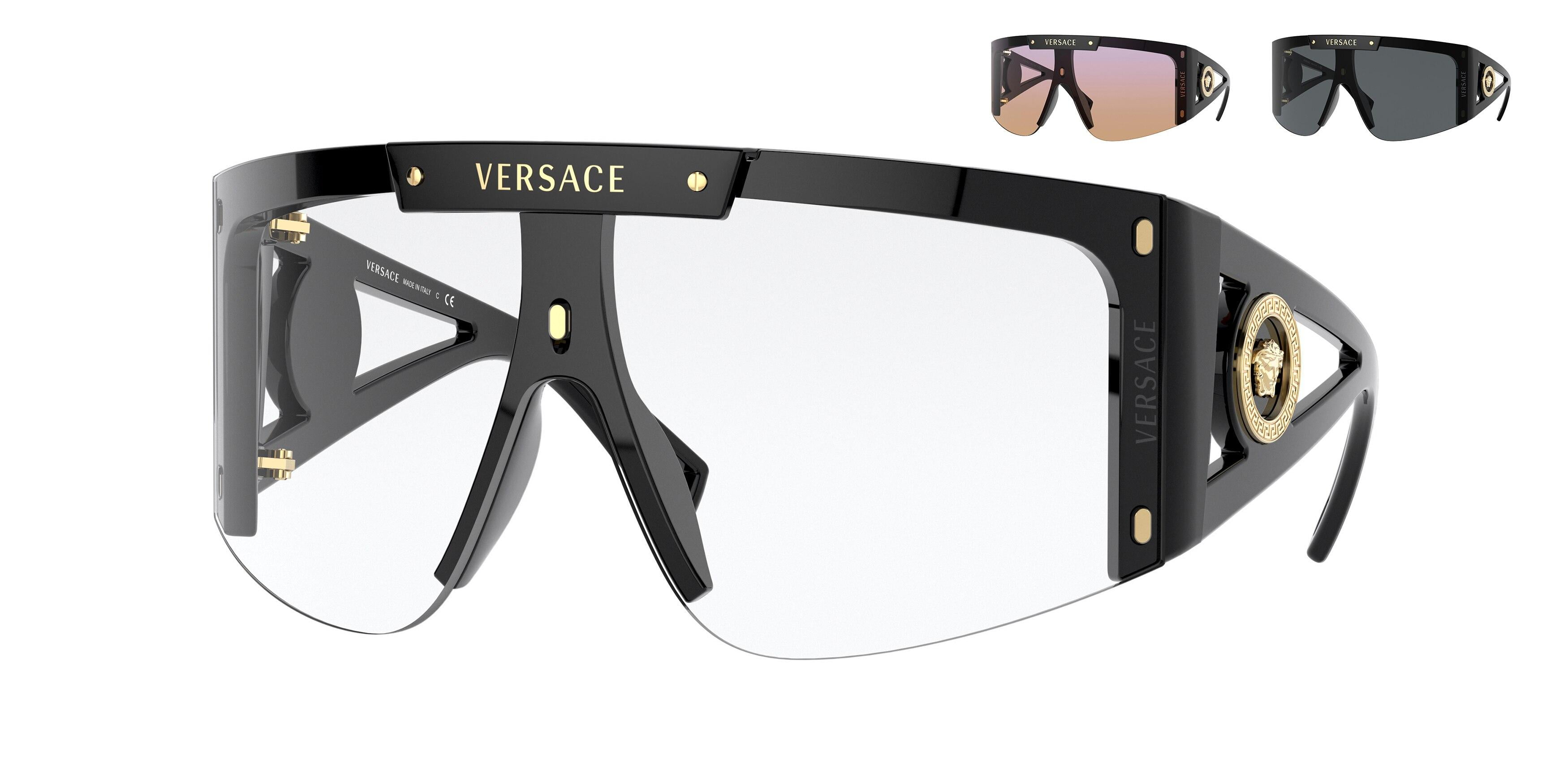 Versace Womens Shield Sunglasses VE 4393 Black Plastic Frame 46mm