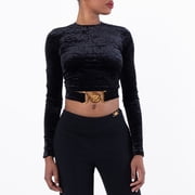 Versace Velvet Logo Plaque Crop Top, Brand Size 38  US Size 2