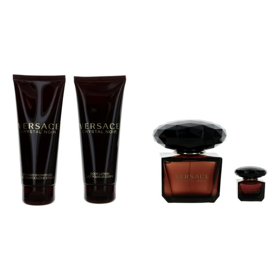 Versace Versace Crystal Noir , 4 Pc Gift Set 3oz EDP Spray, 0.17oz EDP Spray, 3.4oz Body Lotion, 3.4oz Shower Gel