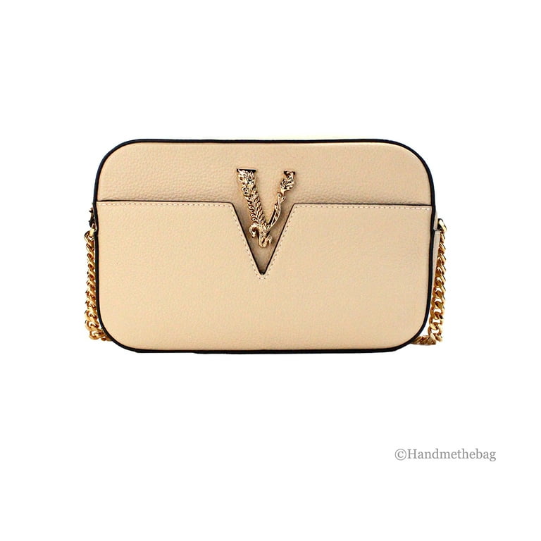 Versace Virtus Small Beige Grainy Calf Leather Camera Bag Crossbody Walmart
