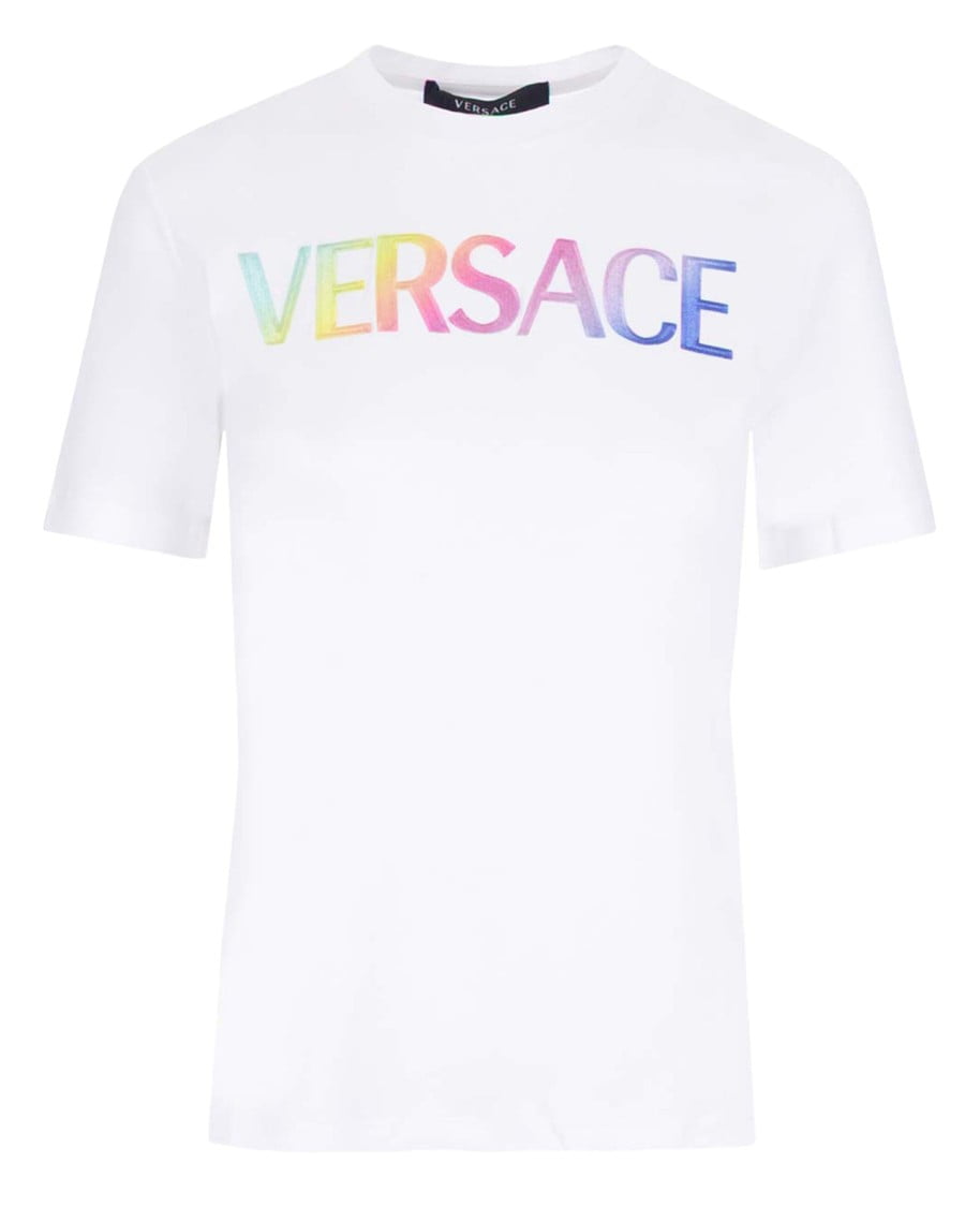 Versace Ladies Optical White Medusa Embroidered Crewneck T