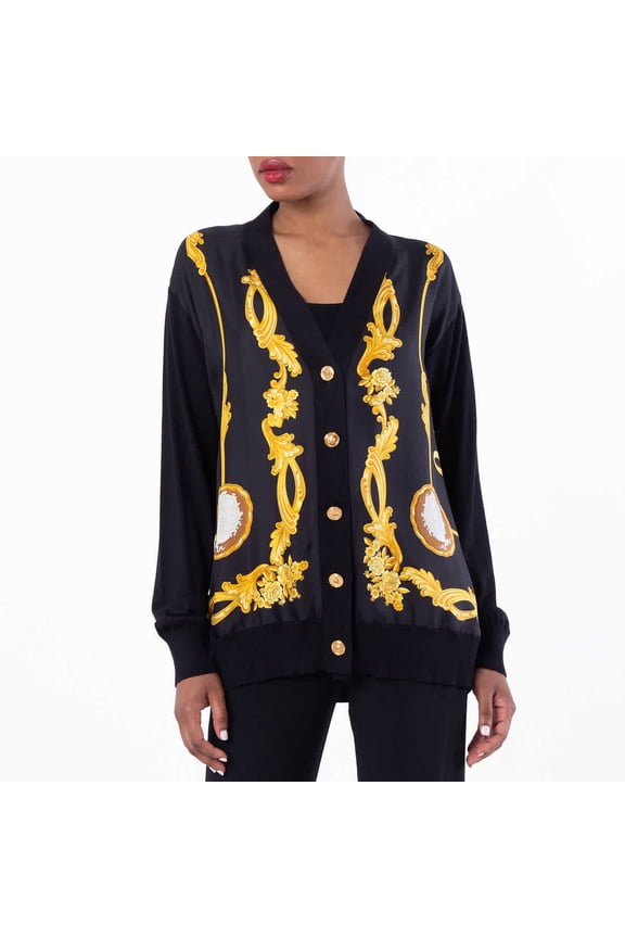 Womens Baroque Printed V-Neck Cardigan, Brand Size 44 ( US Size 8 )