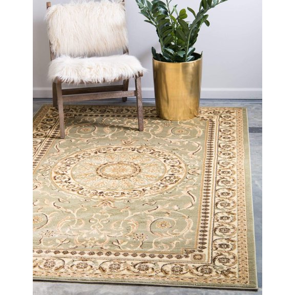 Versailles Collection Traditional Classic Medallion Floral Motif Area Rug (5' 0 x 8' 0 Rectangular, Green/ Ivory)