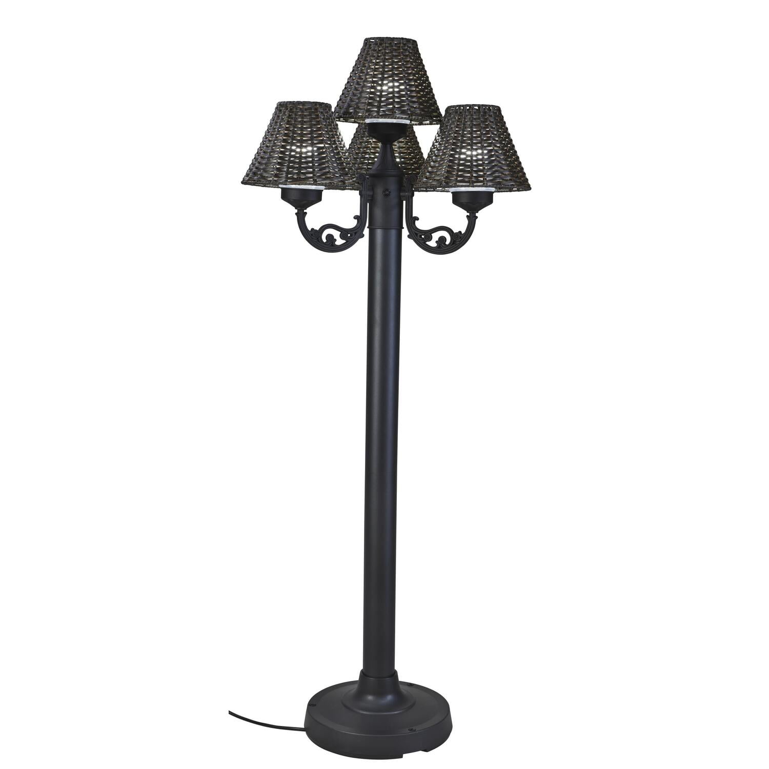 Versailles 63'' Black Aluminum Outdoor Floor Lamp with Walnut Wicker Shades