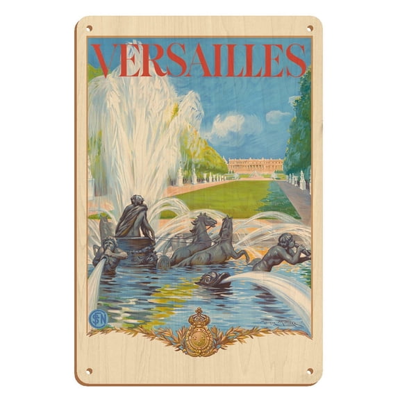 Versailles France - Apollo Fountain - SNCF (French National Railway) - Vintage Railroad Travel Poster by Maurice Milliere c.1930s - 8 x 12 inch Vintage Wood Art Sign