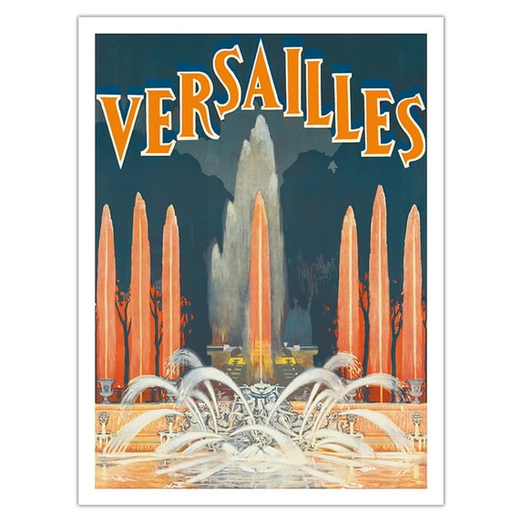 Versailles France - Water Fountains Palace Gardens of Versailles - Vintage Travel Poster by F. Prodhomme c.1930 - Bamboo Fine Art 290gsm Paper (Unframed) 12x16in