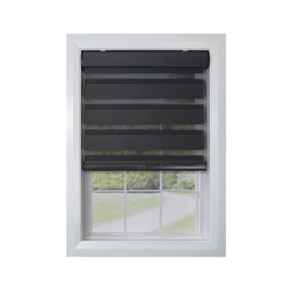 Versailles Cordless Zebra Privacy Room Darkening Shade for Windows 36" x 72" Black