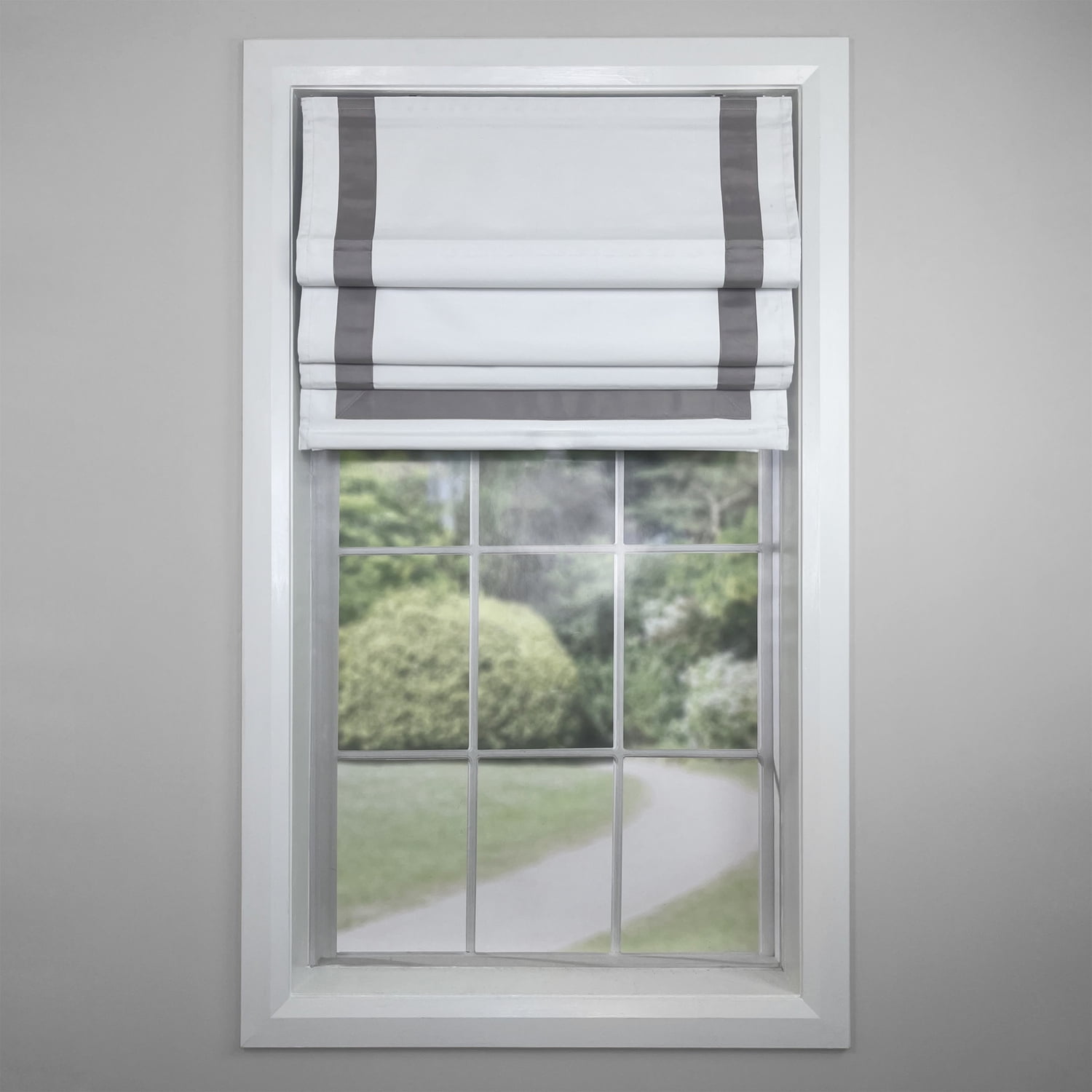 Gray and White Cordless Blackout Roman Shades for Windows 34" x 63"