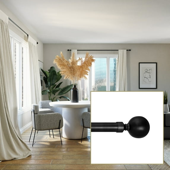 Versailles Lexington Ball Steel Heavy Duty Curtain Rods for Windows Set 48" - 86" Black