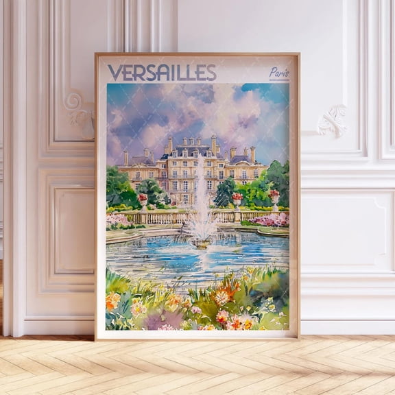 Versailles Paris France Pastel Travel Poster, Stretched Size 16x24