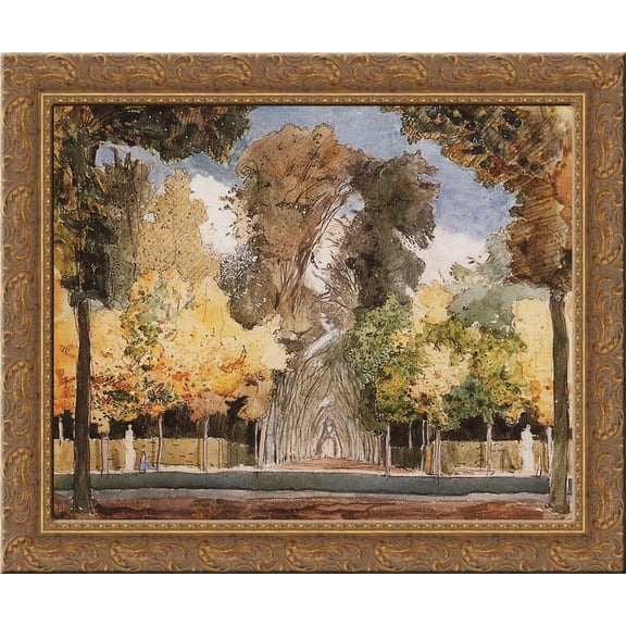 Versailles Park in autumn 24x20 Gold Ornate Wood Framed Canvas Art by Konstantin Somov