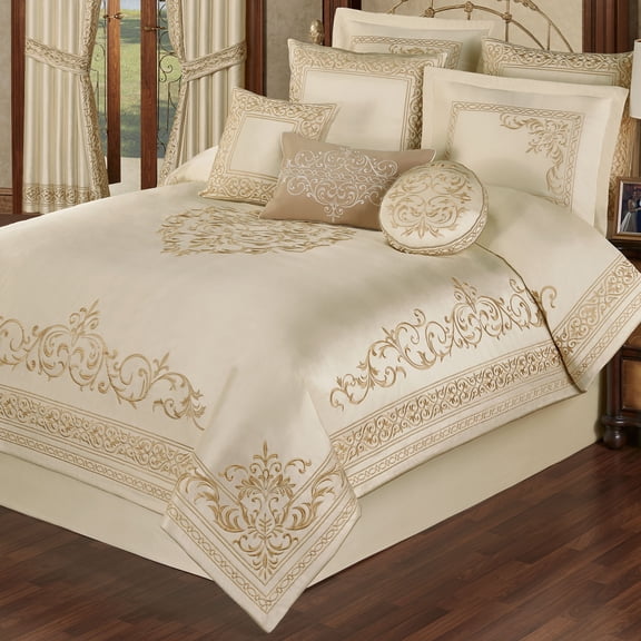 Versailles Royal Style Window Set, Embroidered Neutral Pearl, 11-pc Queen Comforter Set