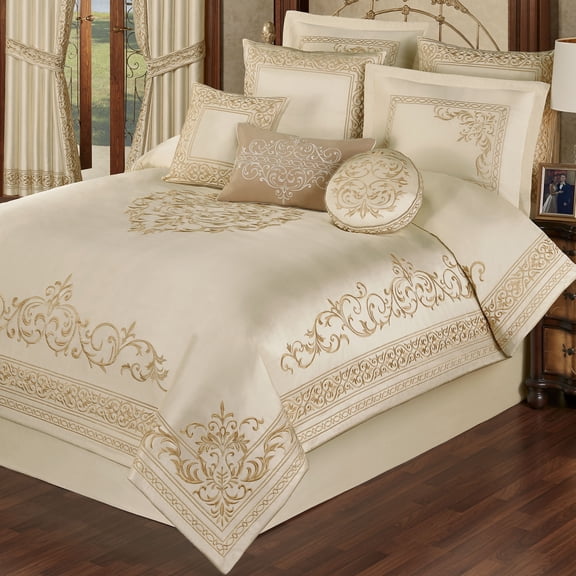 Versailles Royal Style Window Set, Embroidered Neutral Pearl, 4-pc Queen Comforter Set
