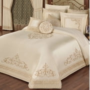 Versailles Royal Style Window Set, Embroidered Neutral Pearl, 6-pc Queen Bedspread Set