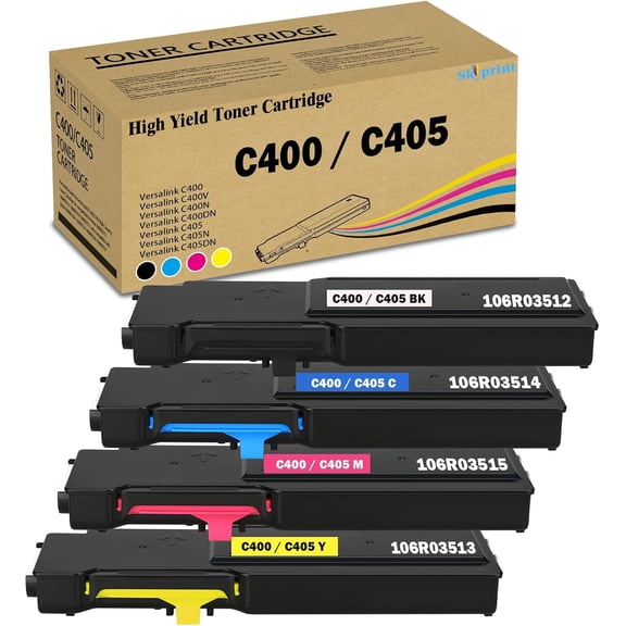 Versalink C400 C405 Toner Cartridge 106R03512 106R03514 106R03515 106R03513 Compatible with Xerox Versalink C400 C400V C400N C400DN C405 C405N Printers (4-Pack Black Cyan Magenta Yellow)