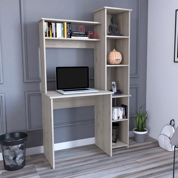 Versalles Writing Desk - 2 Shelves, 5 Cubbies - Light Gray