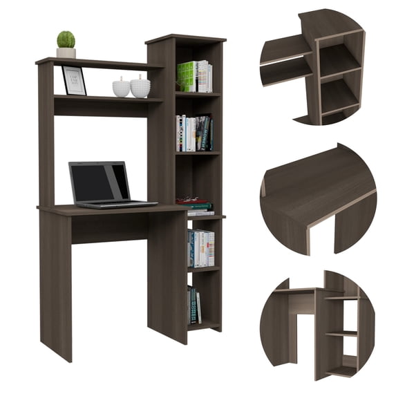 Versalles Writintg Desk, Two Superior Shelves, Five Cubbies -Smokey Oak