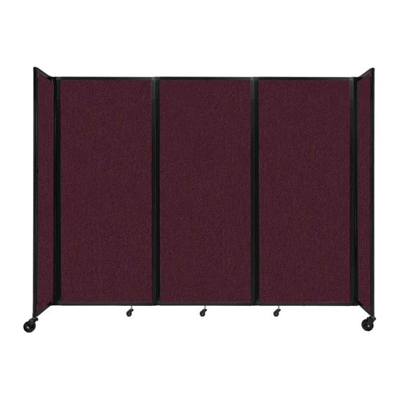 "Versare Room Divider 360 Portable Wall Partition | 3 Panels Wide | 8'6" x 6'10" Cranberry Fabric Panels"