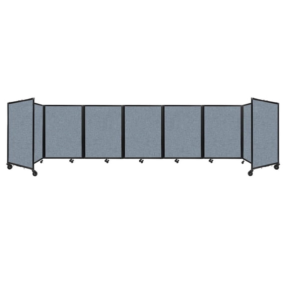 "Versare Room Divider 360 Portable Wall Partition | 7 Panels Wide | 19'6" x 4' Powder Blue Fabric Panels"