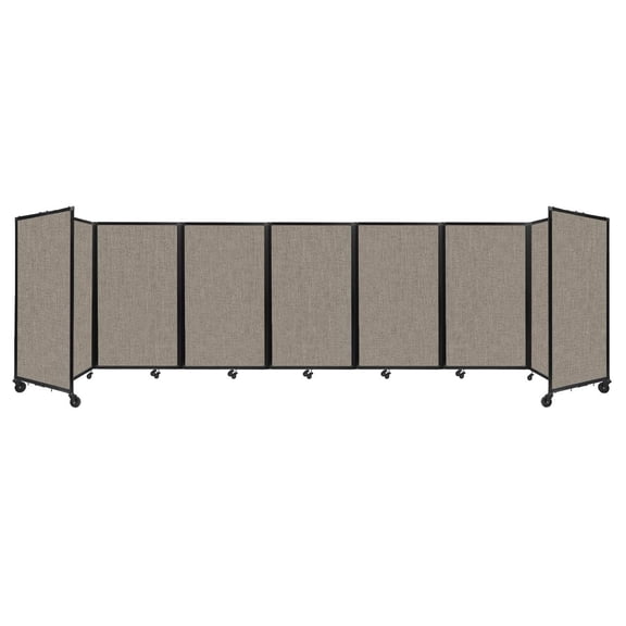 "Versare Room Divider 360 Portable Wall Partition | 7 Panels Wide | 19'6" x 5' Warm Pebble Fabric Panels"