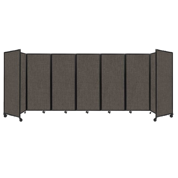 "Versare Room Divider 360 Portable Wall Partition | 7 Panels Wide | 19'6" x 6'10" Mocha Fabric Panels"