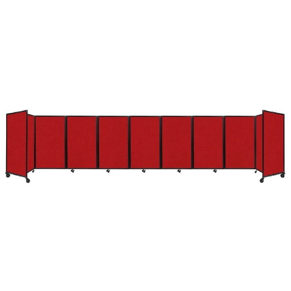 "Versare Room Divider 360 Portable Wall Partition | 9 Panels Wide | 25' x 5' Red Fabric Panels"