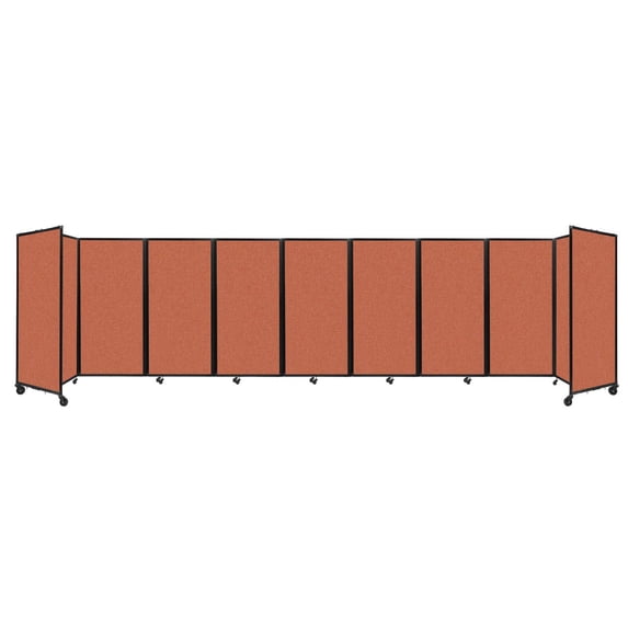 "Versare Room Divider 360 Portable Wall Partition | 9 Panels Wide | 25' x 6' Papaya Fabric Panels"