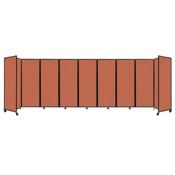 "Versare Room Divider 360 Portable Wall Partition | 9 Panels Wide | 25' x 7'6" Papaya Fabric Panels"