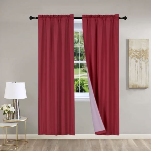 Gorgeous Home Linen 2PC Burgundy Solid Matte Color Window Lined Panel Curtain Rod Pocket 37" Width X 84" Length (each) Panel