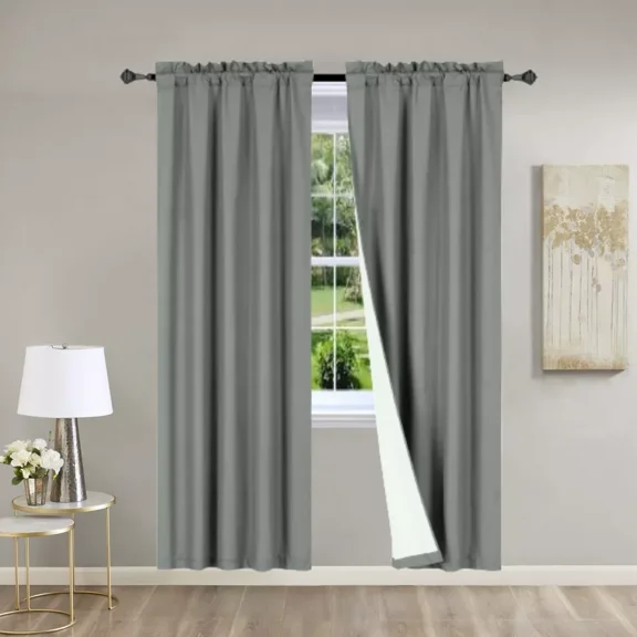 Gorgeous Home Linen 2PC Charcoal Gray Solid Matte Color Window Lined Panel Curtain Rod Pocket 37" Width X 84" Length (each) Panel