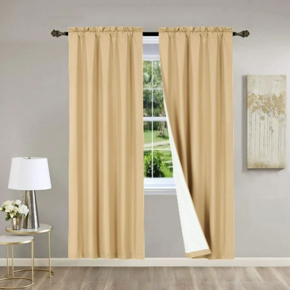 Versatil 2PC Set Gold Solid Color Light Blocking Panels White Backing Rod Pocket Window Curtain 37" W X 84" L Each Panel RR64-