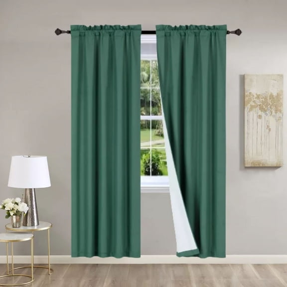 Gorgeous Home Linen 2PC Hunter Green Solid Matte Color Window Lined Panel Curtain Rod Pocket 37" Width X 84" Length (each) Panel