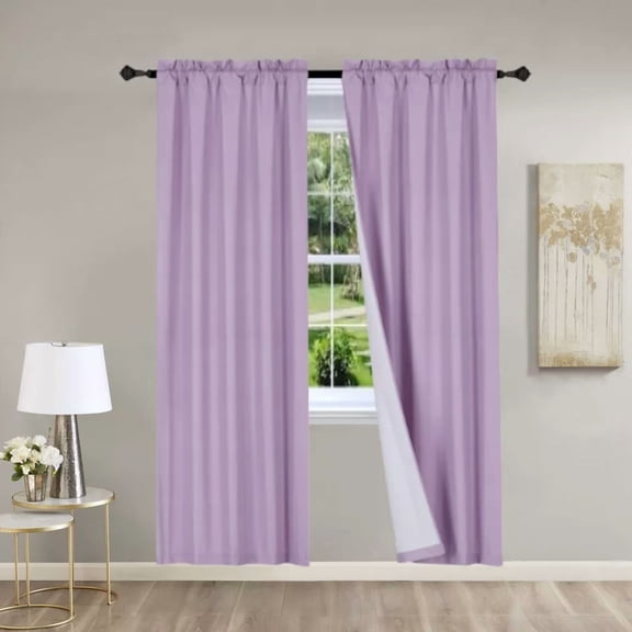 Gorgeous Home Linen 2PC Lilac Solid Matte Color Window Lined Panel Curtain Rod Pocket 37" Width X 84" Length (each) Panel