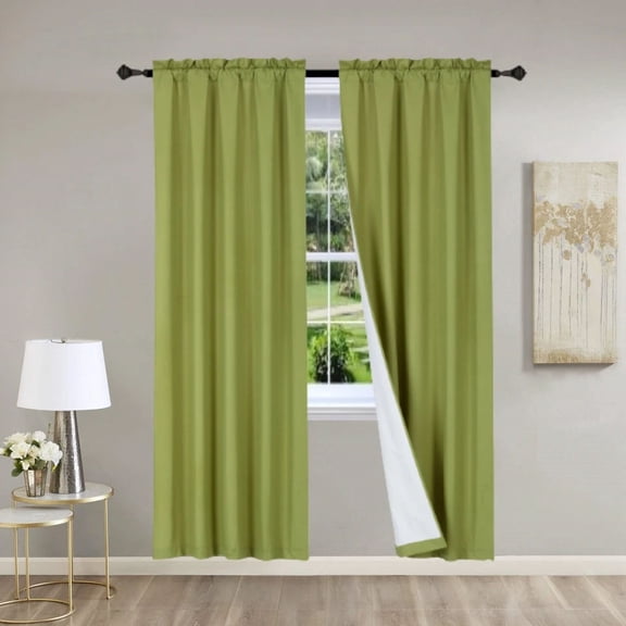 Gorgeous Home Linen 2PC Lime Green Solid Matte Color Window Lined Panel Curtain Rod Pocket 37" Width X 84" Length (each) Panel