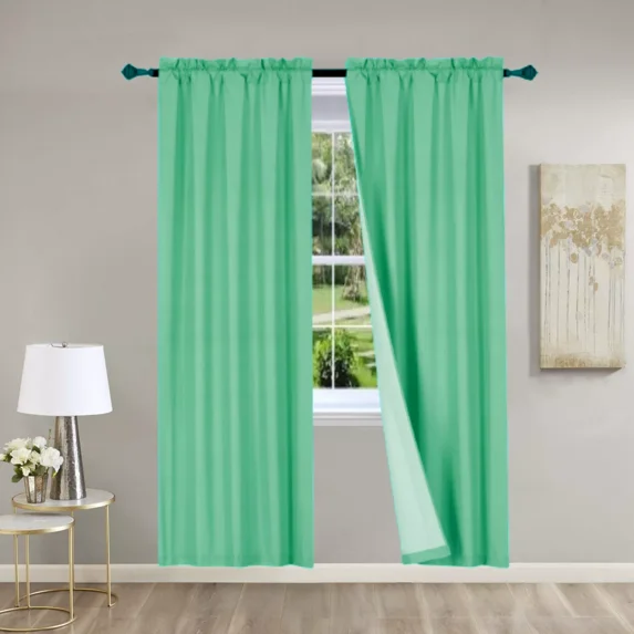 Versatil 2PC Set Mint Green Solid Color Light Blocking Panels White Backing Rod Pocket Window Curtain 37" W X 95" L Each Panel RR64-
