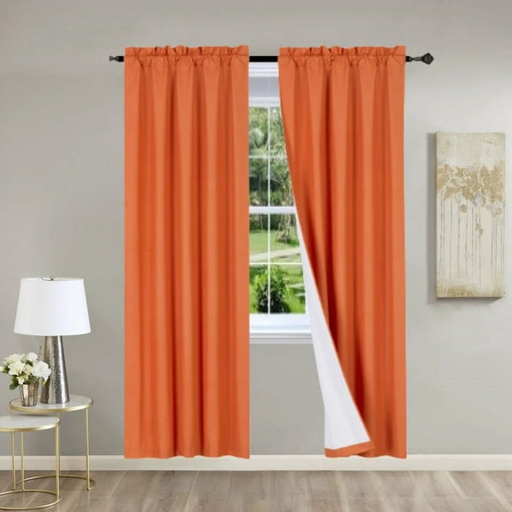 Versatil 2PC Set Orange Solid Color Light Blocking Panels White Backing Rod Pocket Window Curtain 37" W X 84" L Each Panel RR64-
