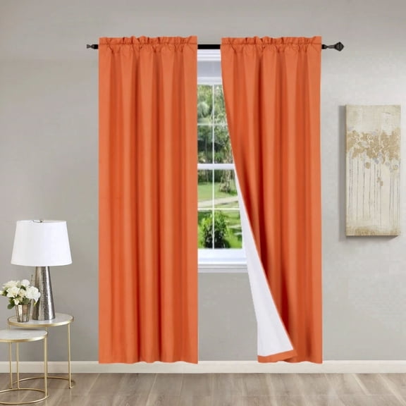 Gorgeous Home Linen 2PC Orange Solid Matte Color Window Lined Panel Curtain Rod Pocket 37" Width X 84" Length (each) Panel